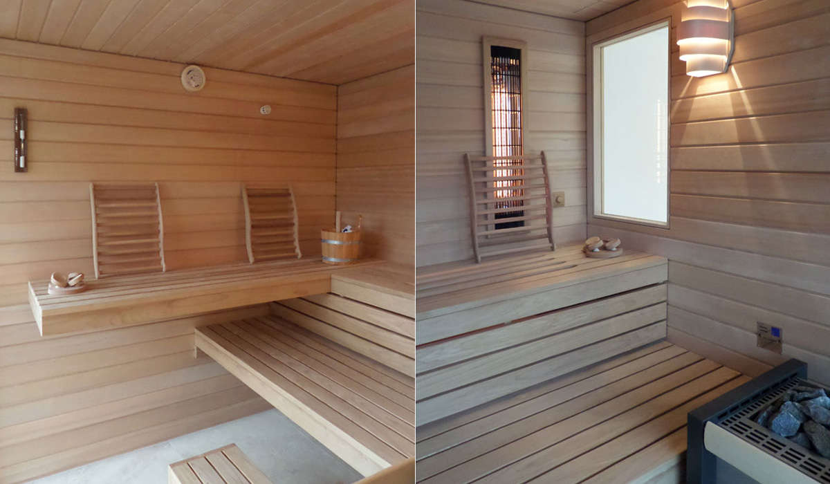 Sauna in Elementbauweise aus zwei Ansichten